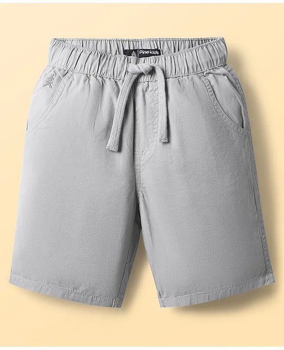 Pine Kids Cotton Woven Knee Length Solid Color Shorts - Light Grey